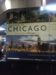 Welcome to Chicago sign at O'Hare Airport in Chicago, IL